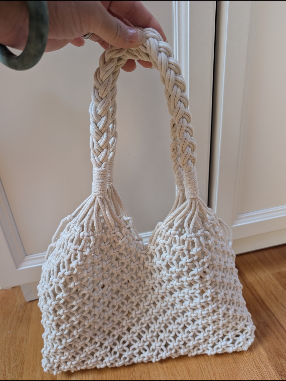 Cream Macramé Tote Bag with Braided Handles